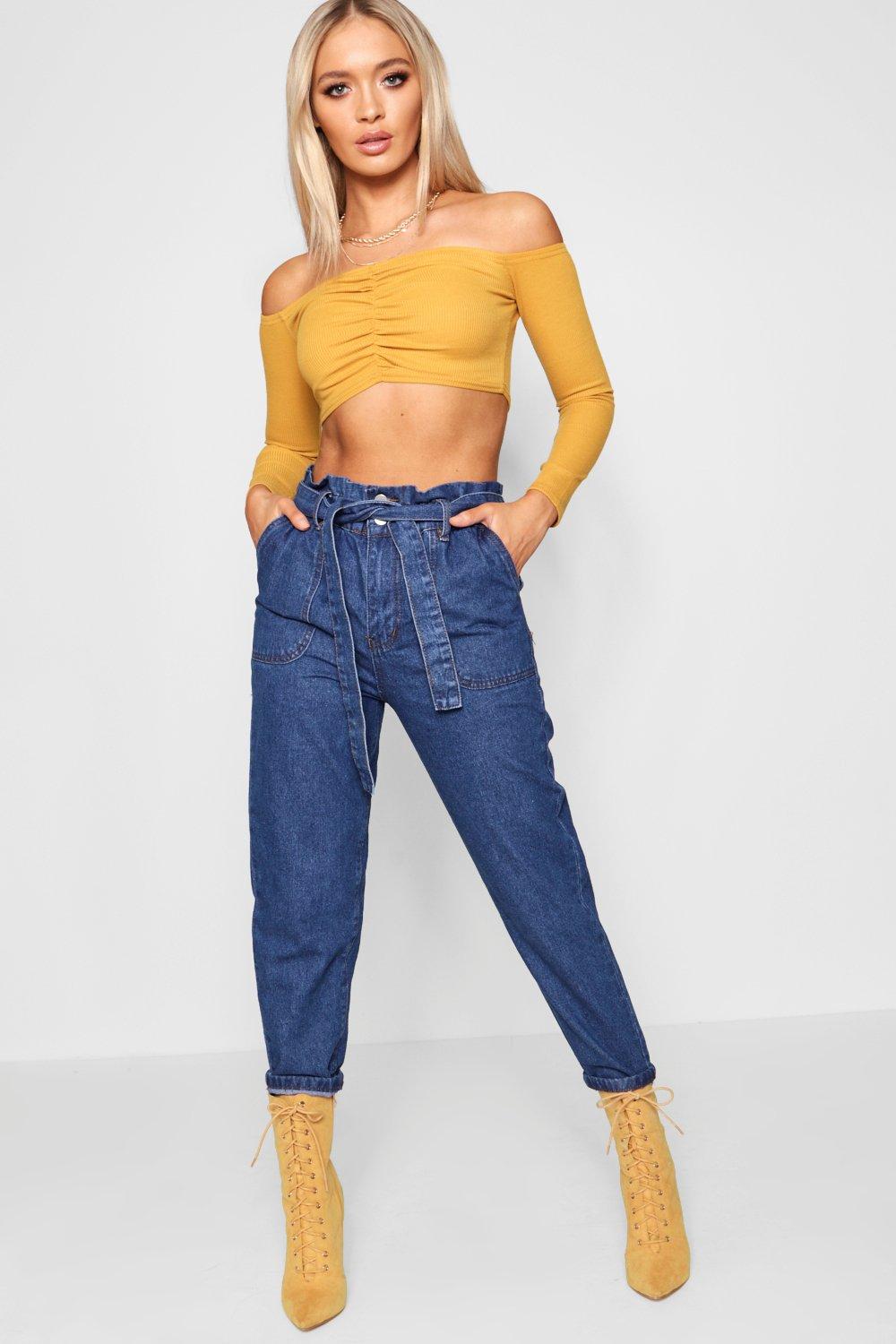 Paperbag waist sale denim pants